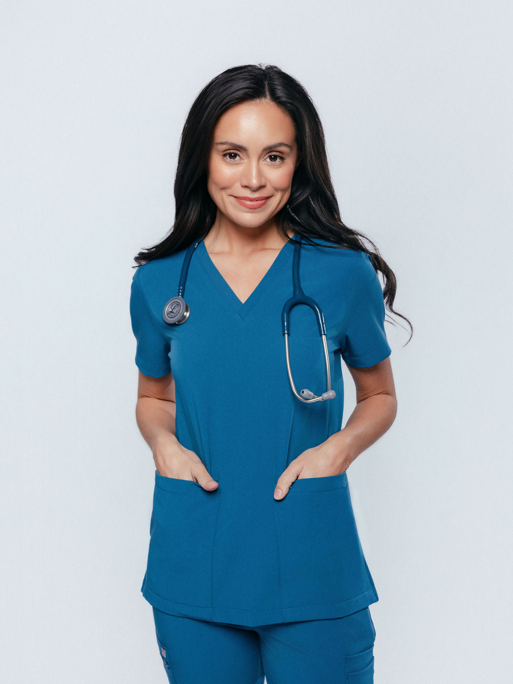 Iris Five-Pocket Women's Caribbean Blue Scrub Top