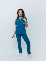 Iris Five-Pocket Women's Caribbean Blue Scrub Top