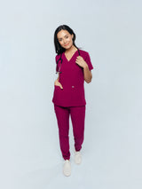 Iris Five-Pocket Women's Maroon Scrub Top