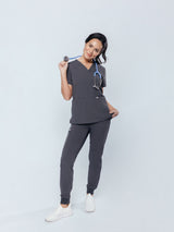 Iris Five-Pocket Women's Pewter Scrub Top