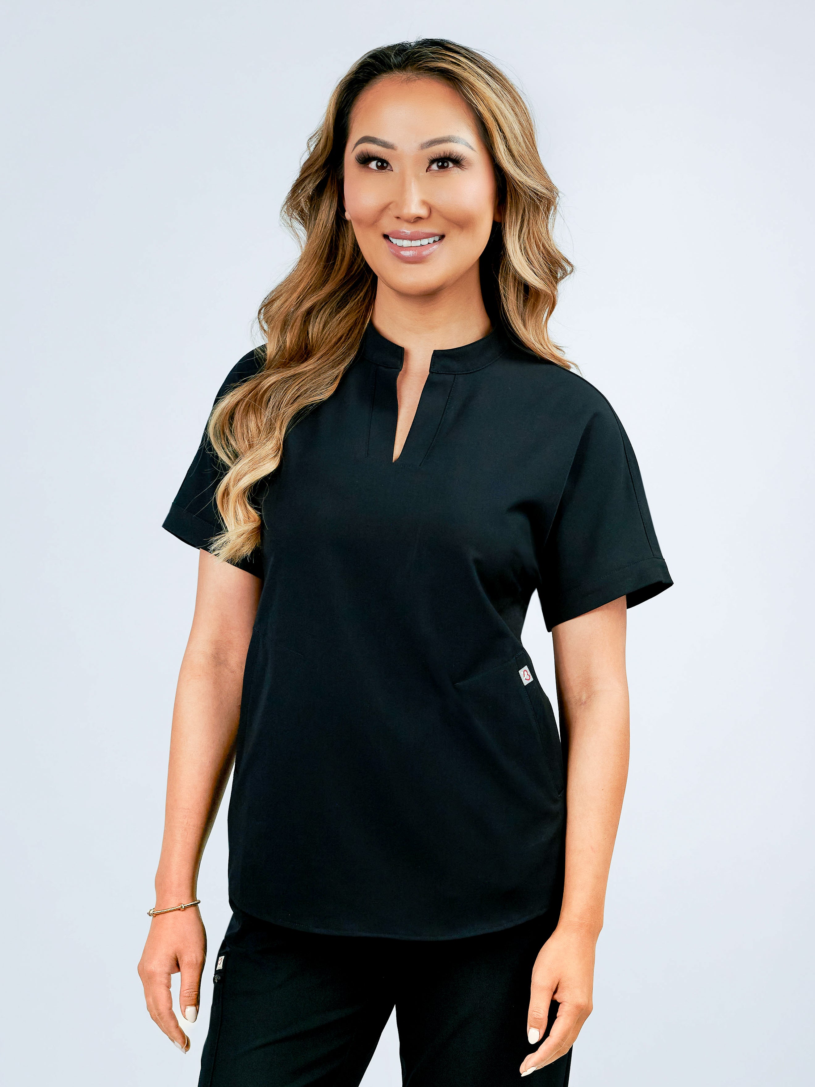 Orchid Three-Pocket Women's Black Scrub Top