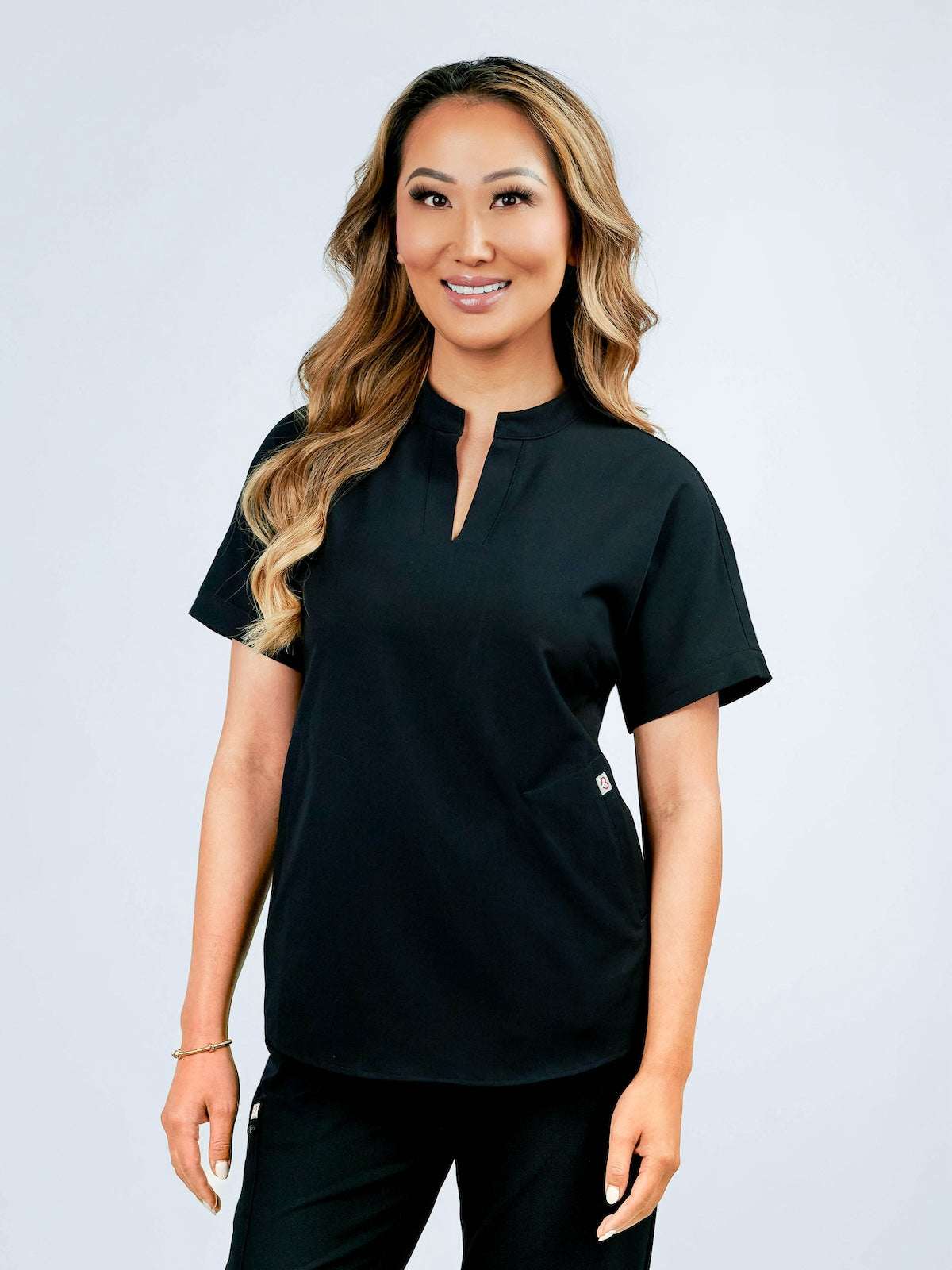 Orchid Three-Pocket Women's Black Scrub Top