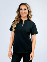Orchid Three-Pocket Women's Black Scrub Top
