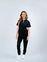 Orchid Three-Pocket Women's Black Scrub Top