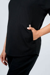 Orchid Three-Pocket Women's Black Scrub Top