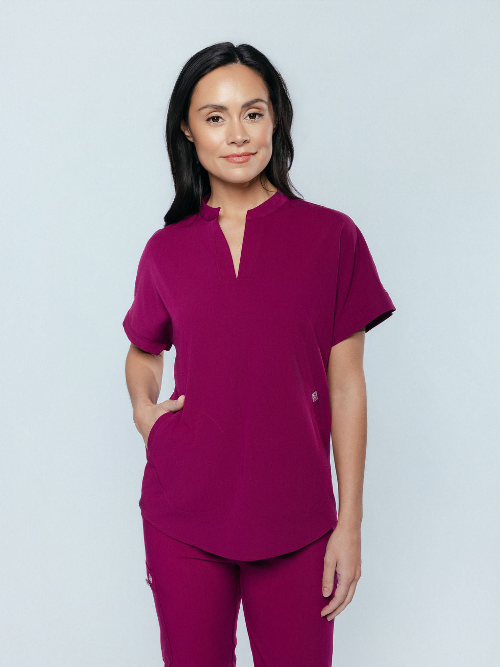 Orchid Three-Pocket Women's Maroon Scrub Top