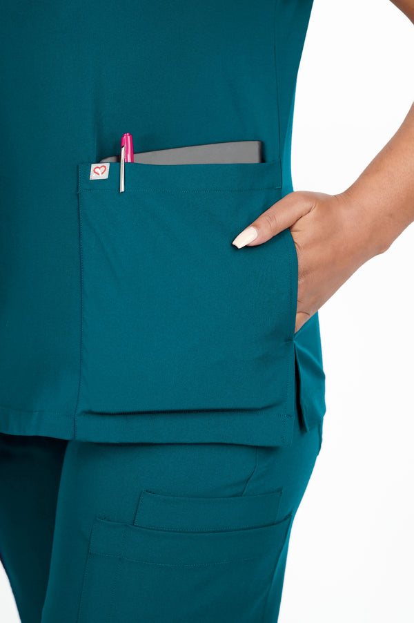 Iris Five-Pocket Women's Caribbean Blue Scrub Top
