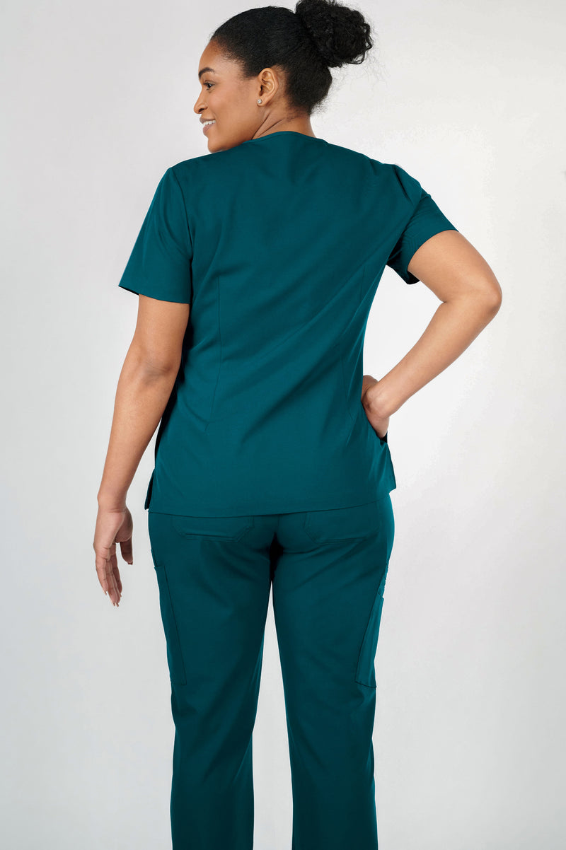 Iris Five-Pocket Women's Caribbean Blue Scrub Top