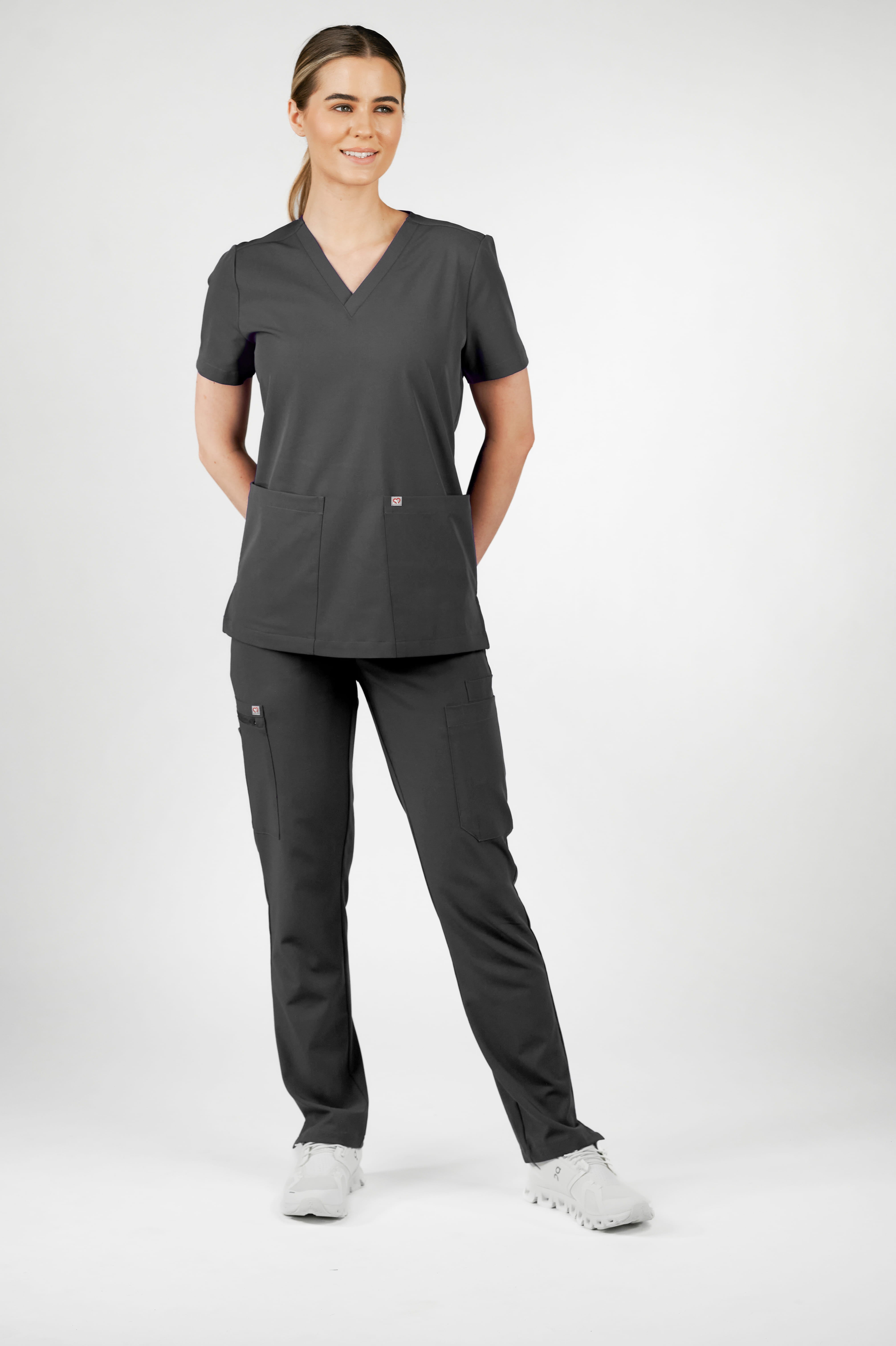 Iris Five-Pocket Women's Pewter Scrub Top