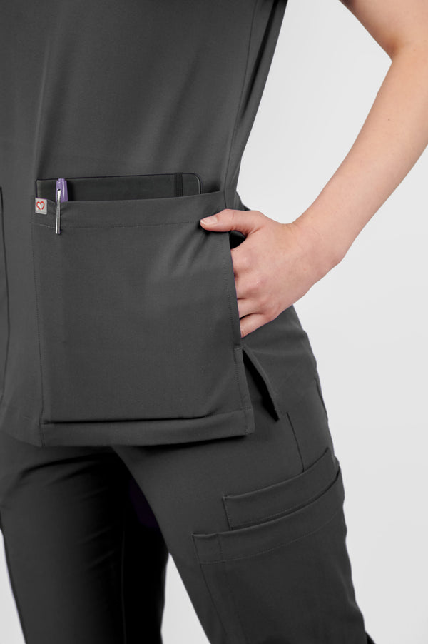 Iris Five-Pocket Women's Pewter Scrub Top