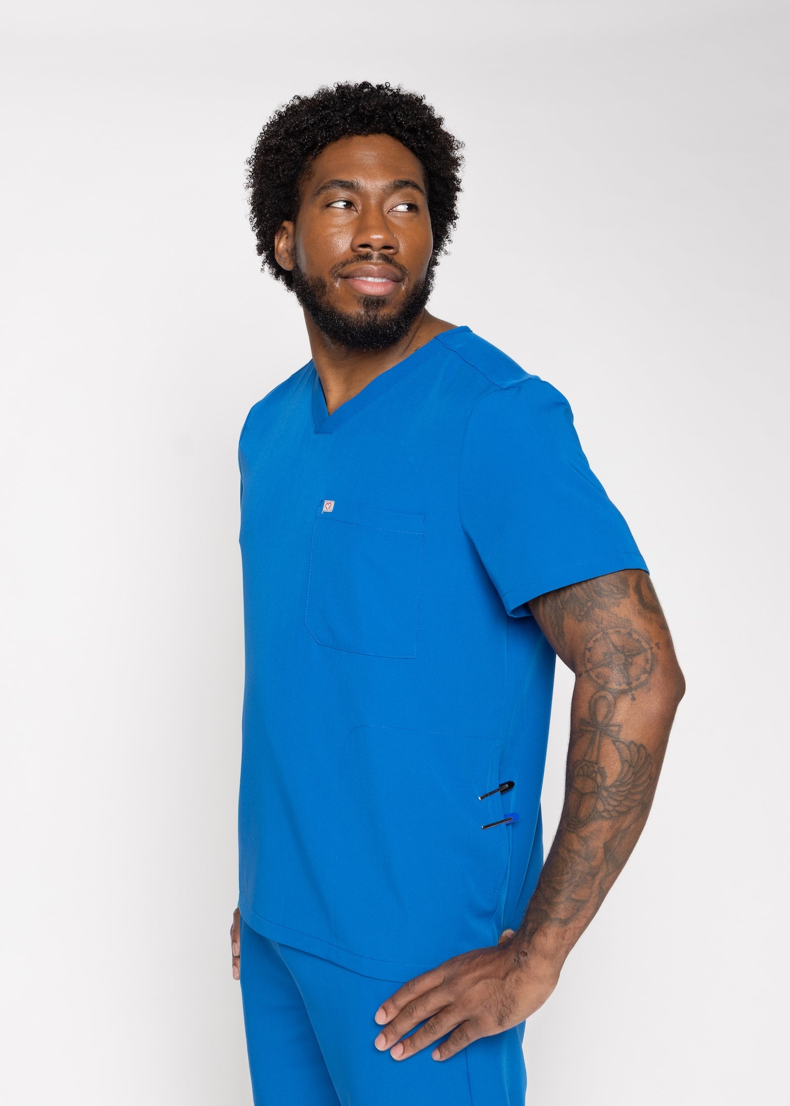 Venice Three-Pocket Mens Royal Blue Scrub Top