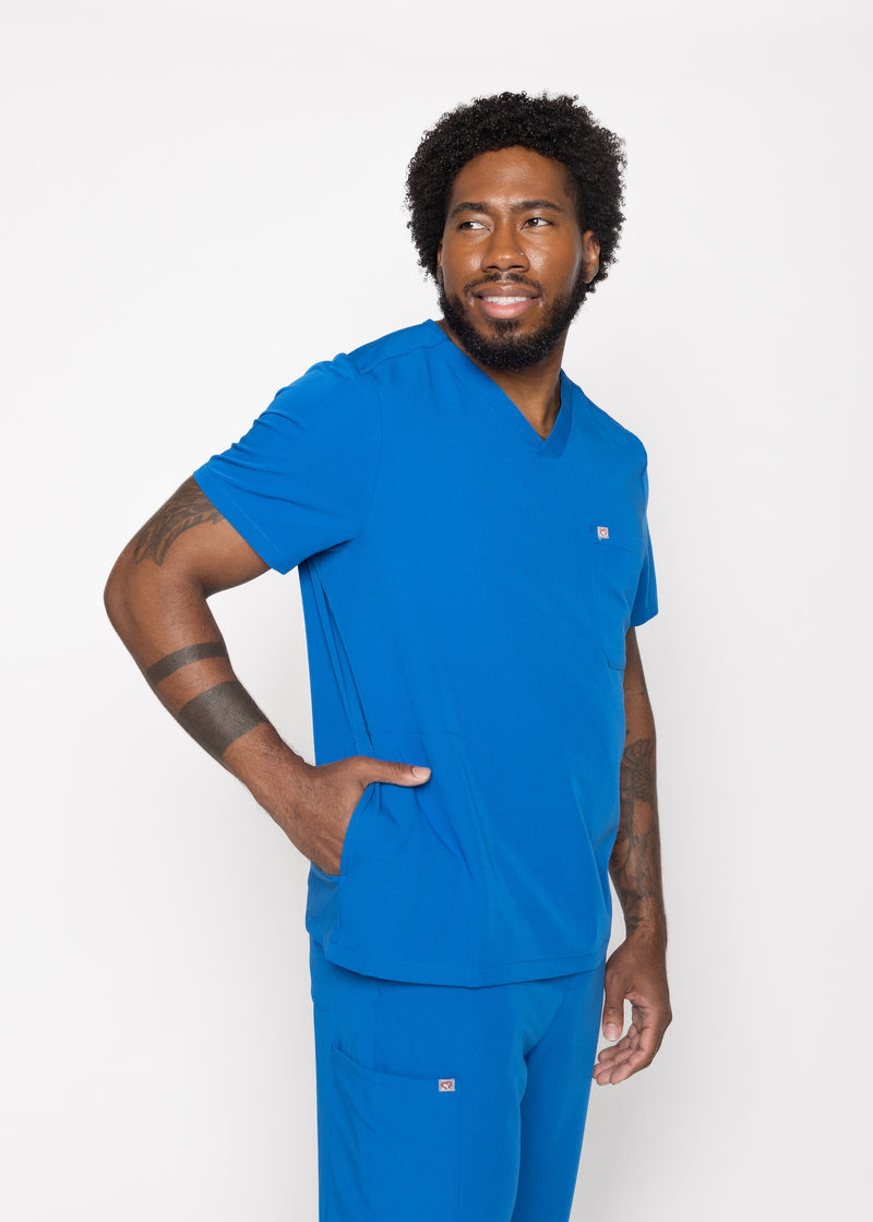 Venice Three-Pocket Mens Royal Blue Scrub Top