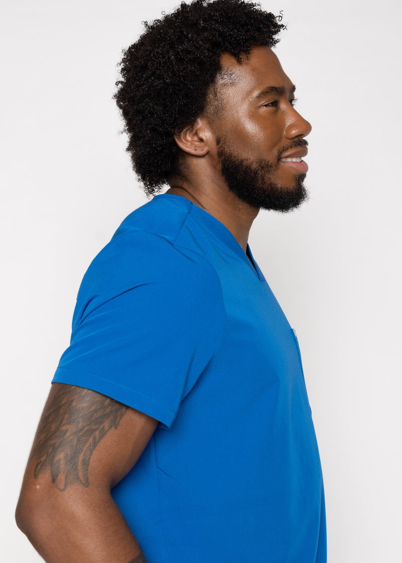 Paris One-Pocket Men's Royal Blue Scrub Top