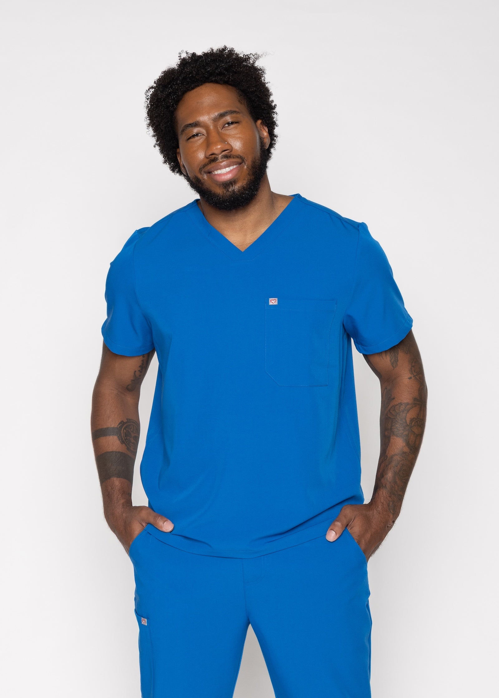 Paris One-Pocket Men's Royal Blue Scrub Top