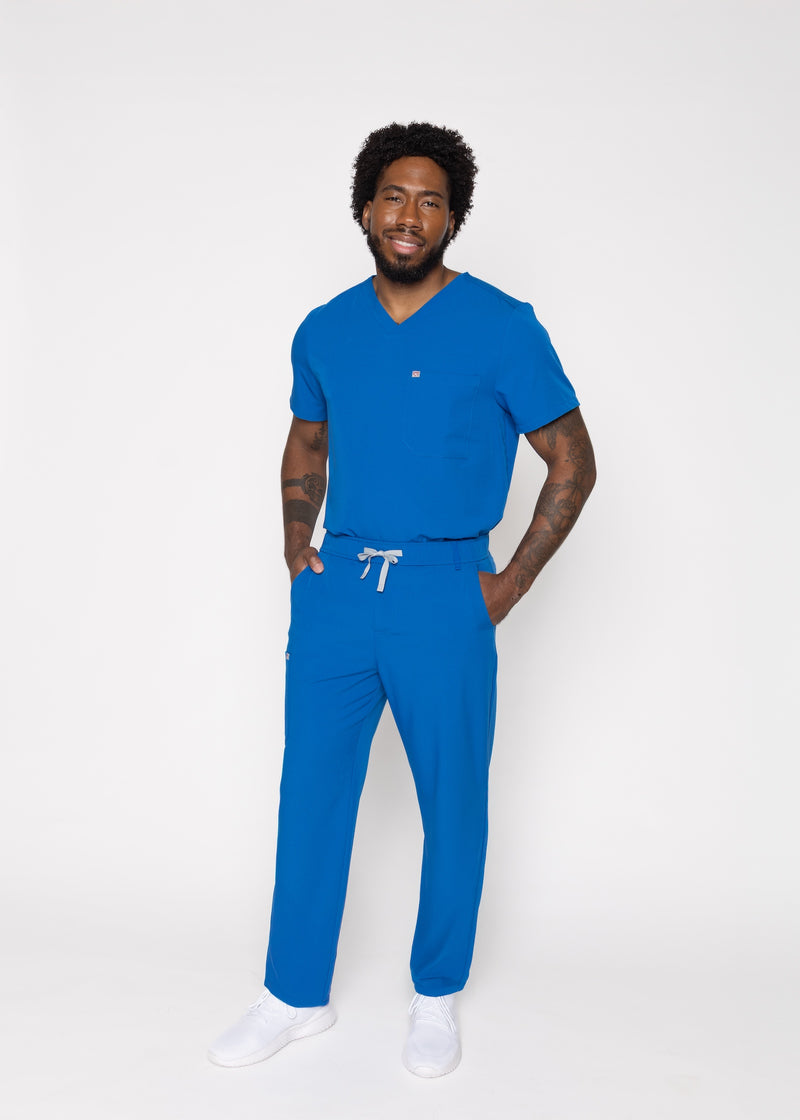 Paris One-Pocket Men's Royal Blue Scrub Top