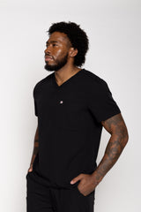 Venice Three-Pocket Mens Black Scrub Top