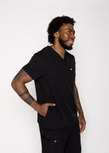 Venice Three-Pocket Mens Black Scrub Top