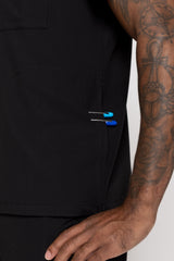 Venice Three-Pocket Mens Black Scrub Top