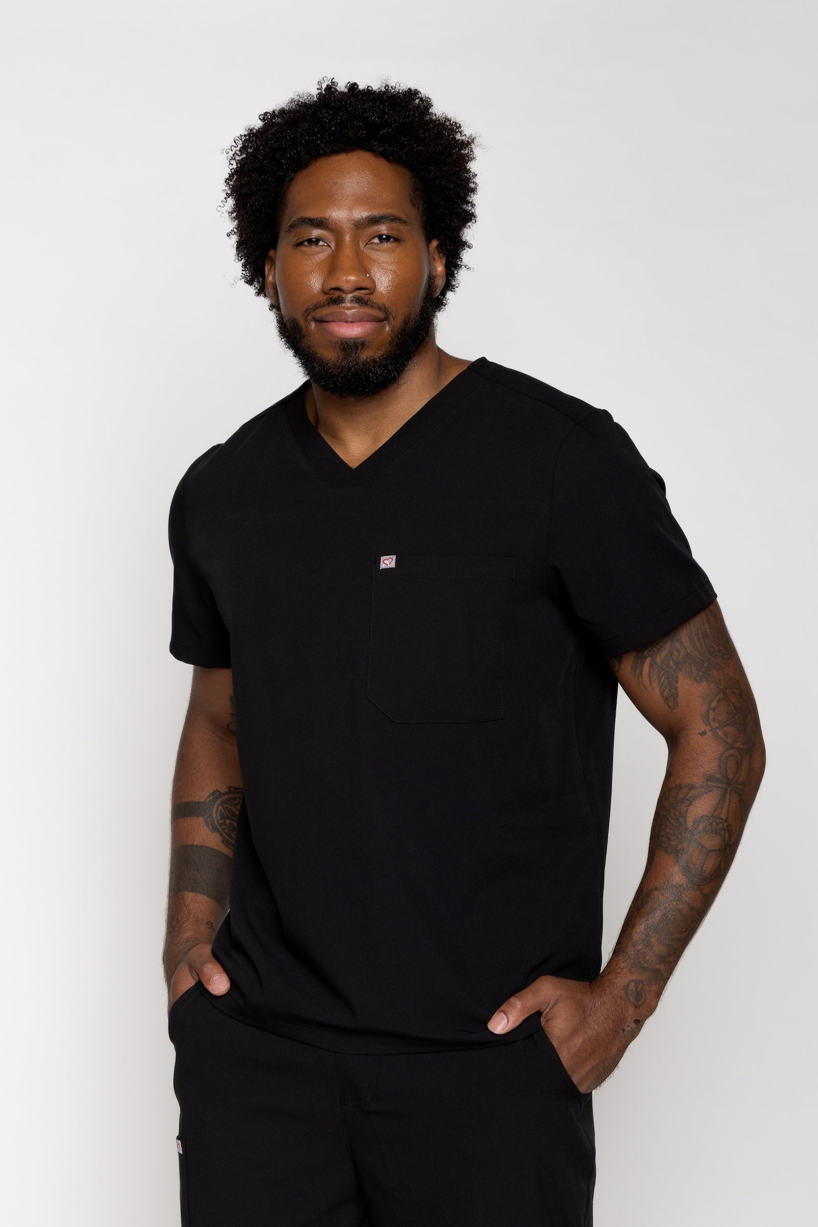 Paris One-Pocket Men's Black Scrub Top