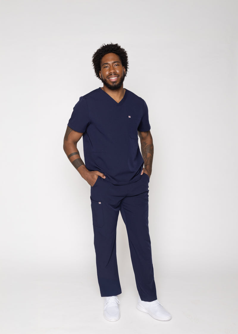 Venice Three-Pocket Mens Navy Scrub Top