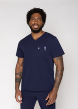 Venice Three-Pocket Mens Navy Scrub Top