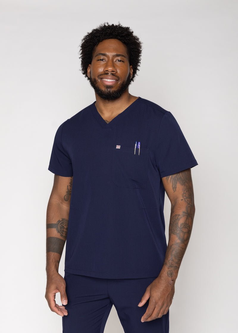 Venice Three-Pocket Mens Navy Scrub Top