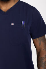 Venice Three-Pocket Mens Navy Scrub Top
