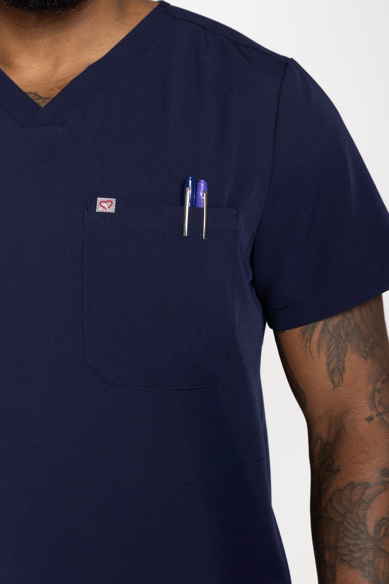 Venice Three-Pocket Mens Navy Scrub Top