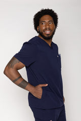 Venice Three-Pocket Mens Navy Scrub Top