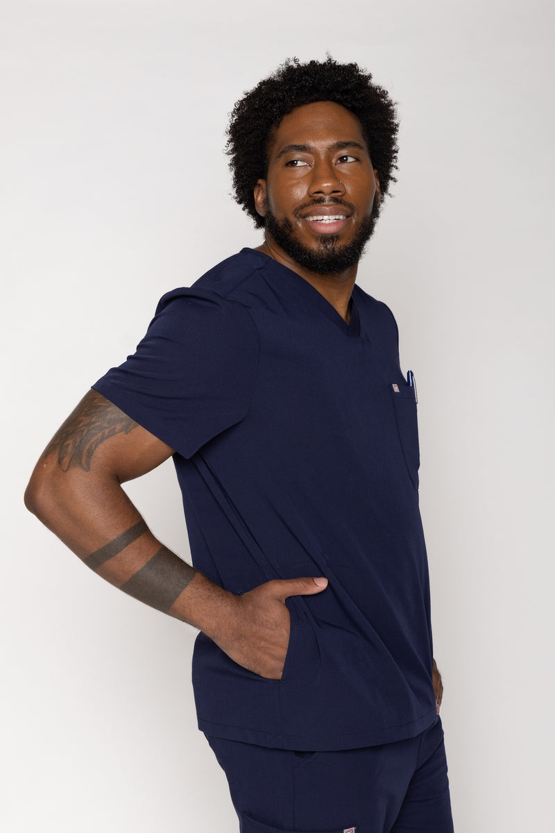 Venice Three-Pocket Mens Navy Scrub Top