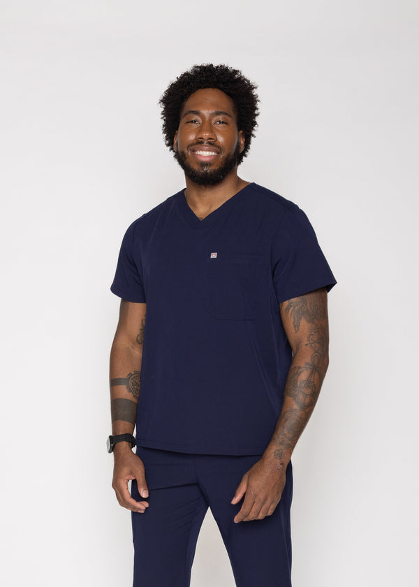 Paris Three-Pocket Men's Navy Scrub Top