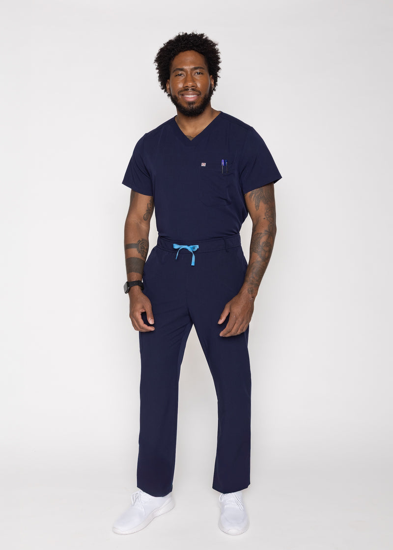 Paris One-Pocket Men's Navy Scrub Top