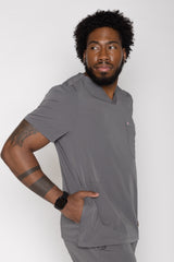Venice Three-Pocket Mens Charcoal Scrub Top