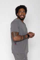 Venice Three-Pocket Mens Charcoal Scrub Top