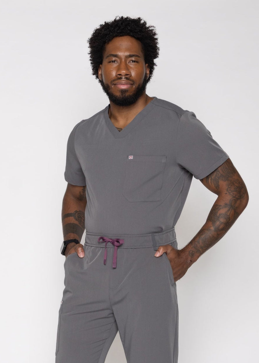 Paris One-Pocket Men's Charcoal Scrub Top