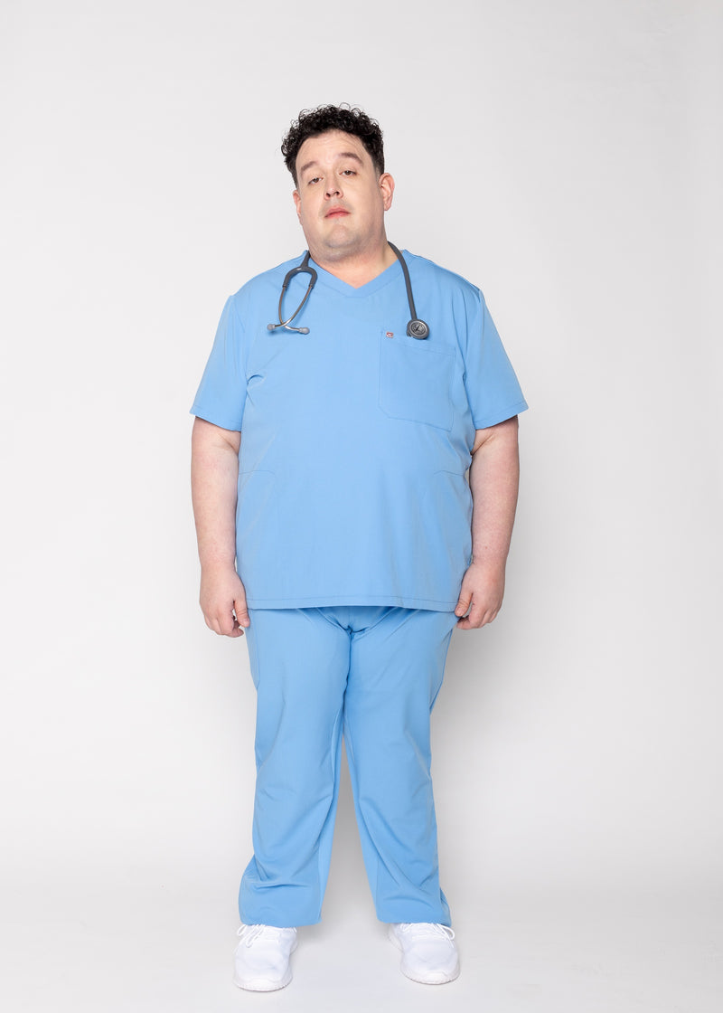 Venice Three-Pocket Mens Ceil Blue Scrub Top