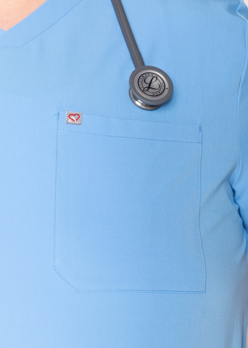 Venice Three-Pocket Mens Ceil Blue Scrub Top
