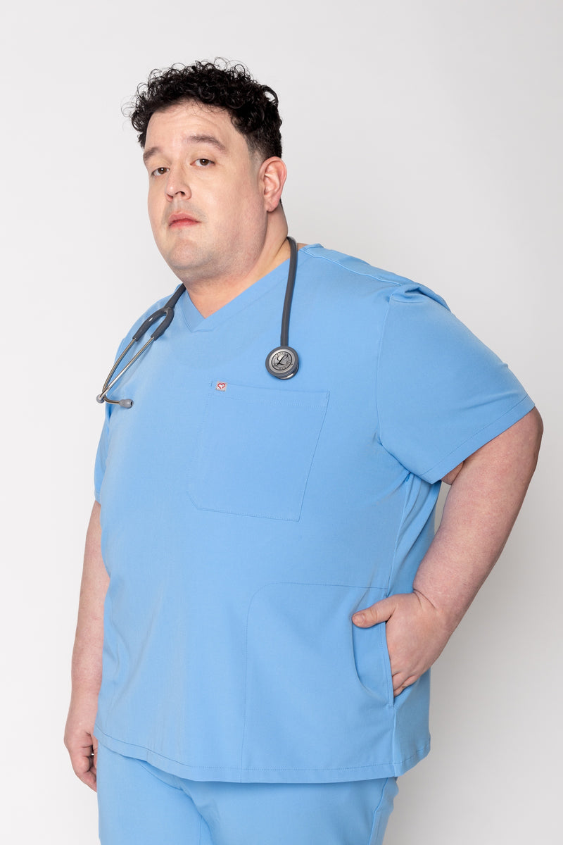 Venice Three-Pocket Mens Ceil Blue Scrub Top