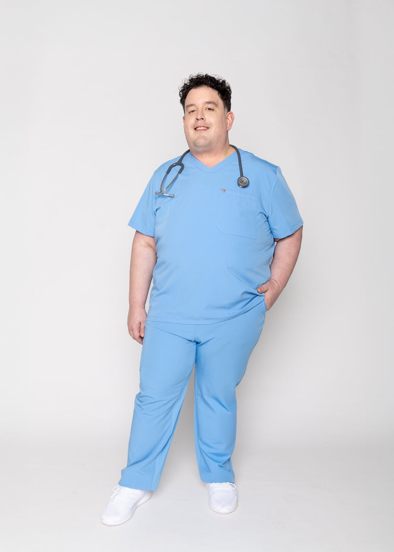 Venice Three-Pocket Mens Ceil Blue Scrub Top