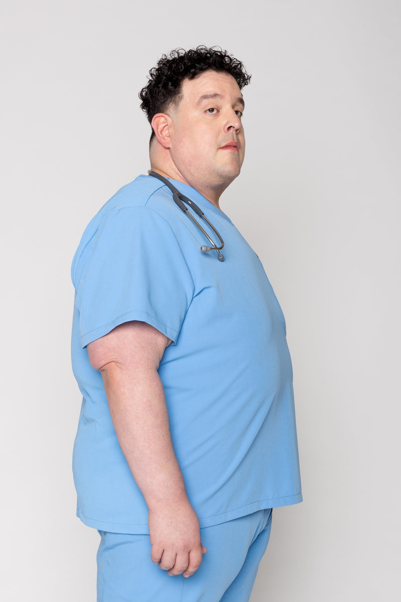 Venice Three-Pocket Mens Ceil Blue Scrub Top