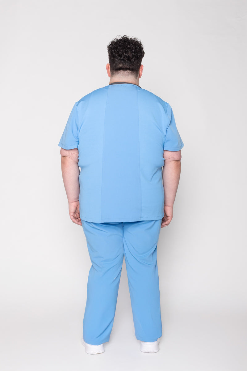Venice Three-Pocket Mens Ceil Blue Scrub Top