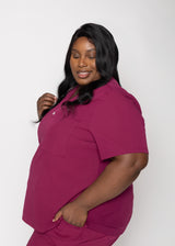 Rose One-Pocket Womens Maroon Scrub Top