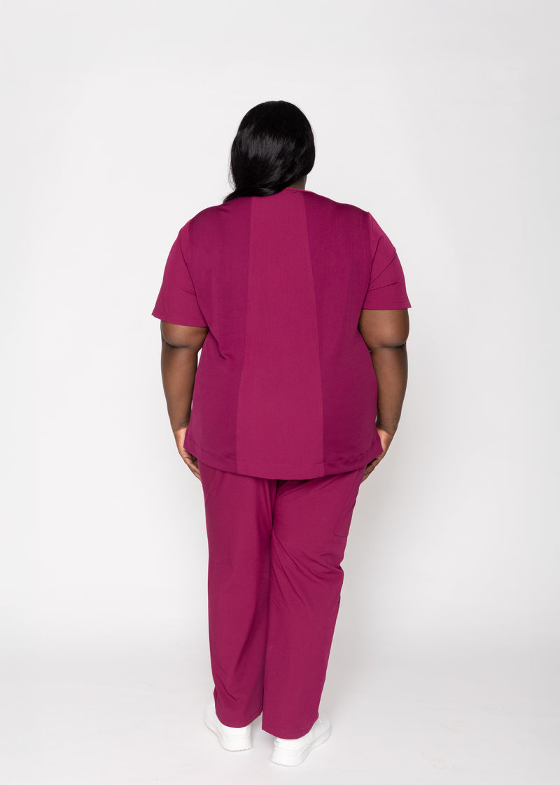 Rose One-Pocket Womens Maroon Scrub Top