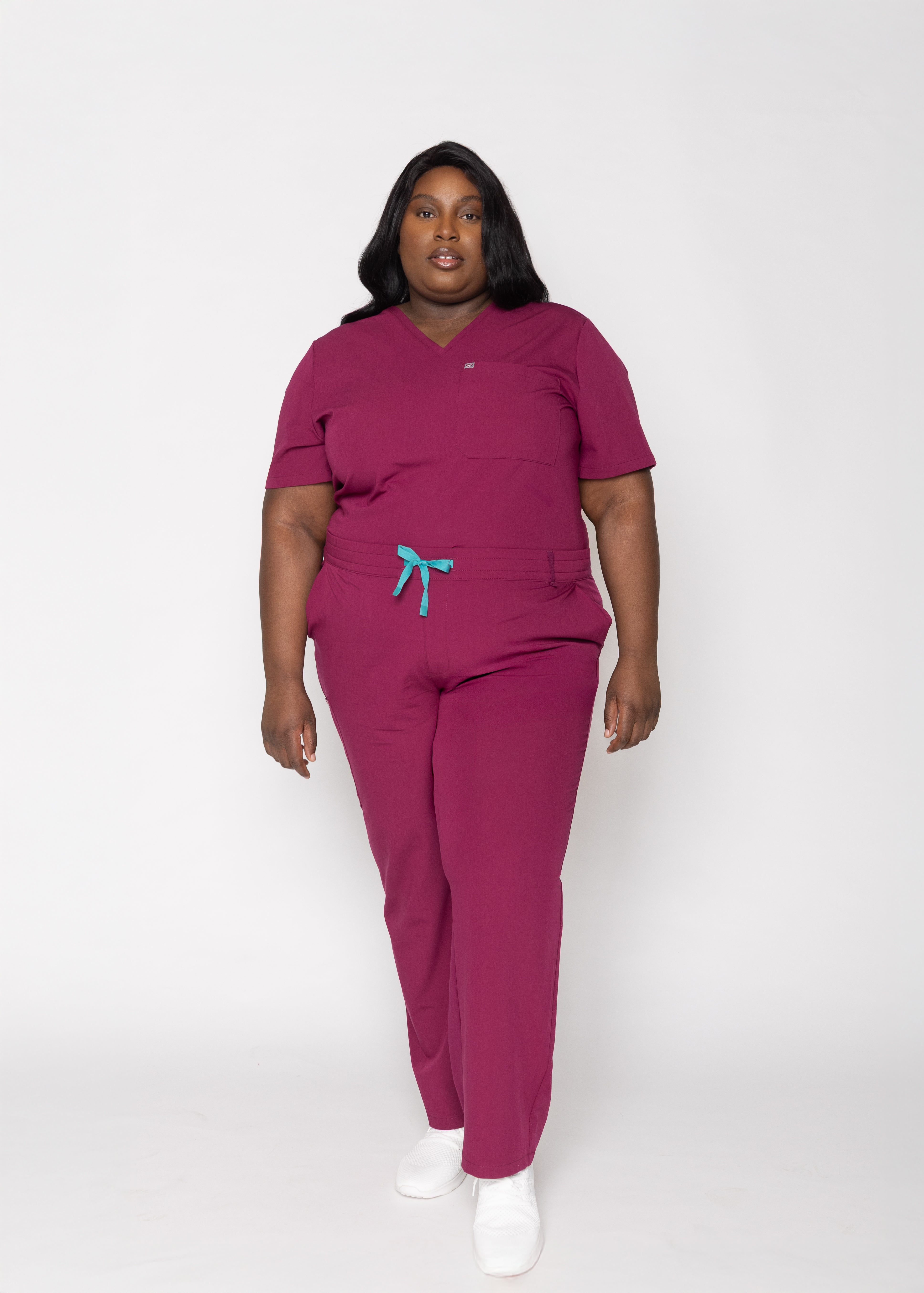 Rose One-Pocket Womens Maroon Scrub Top