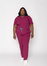 Rose One-Pocket Womens Maroon Scrub Top