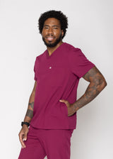 Venice Three-Pocket Mens Maroon Scrub Top