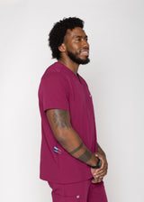 Venice Three-Pocket Mens Maroon Scrub Top