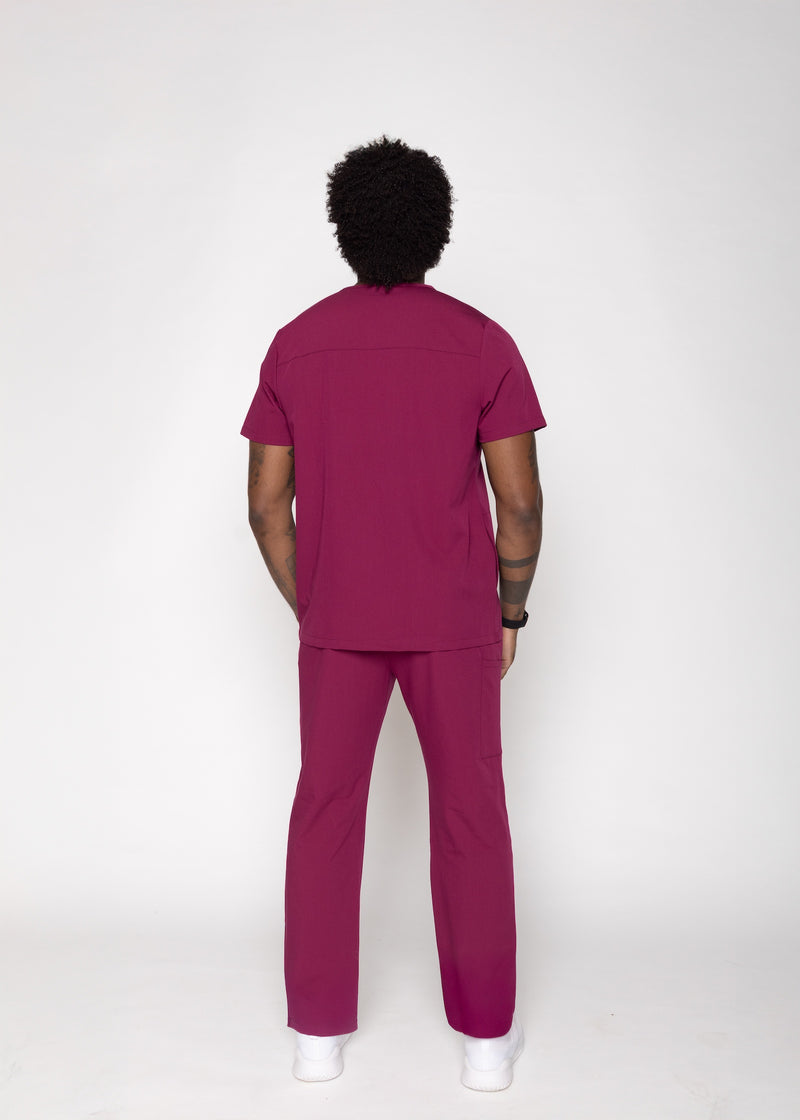 Venice Three-Pocket Mens Maroon Scrub Top