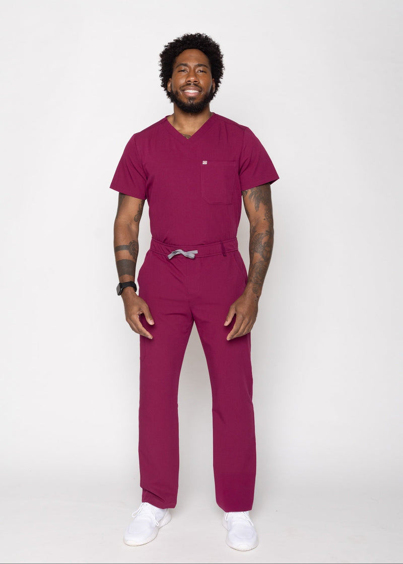 Paris One-Pocket Men's Maroon Scrub Top