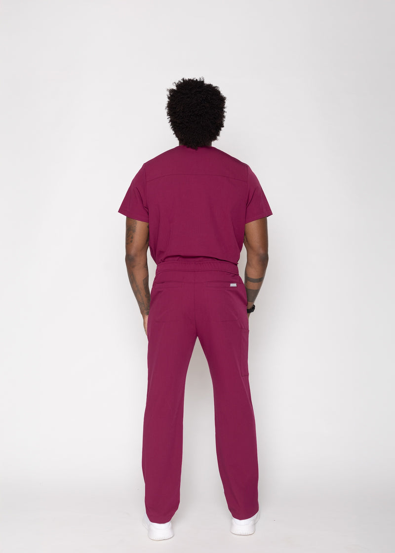 Paris One-Pocket Men's Maroon Scrub Top